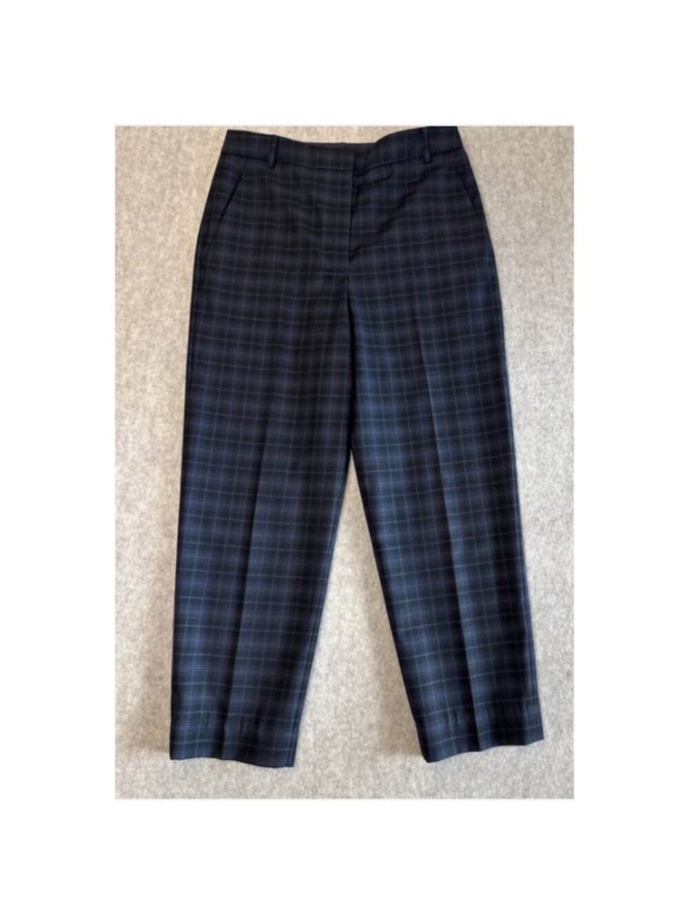 Tibi Wool Tailored Cropped Trousers Womens 8 Navy Plaid